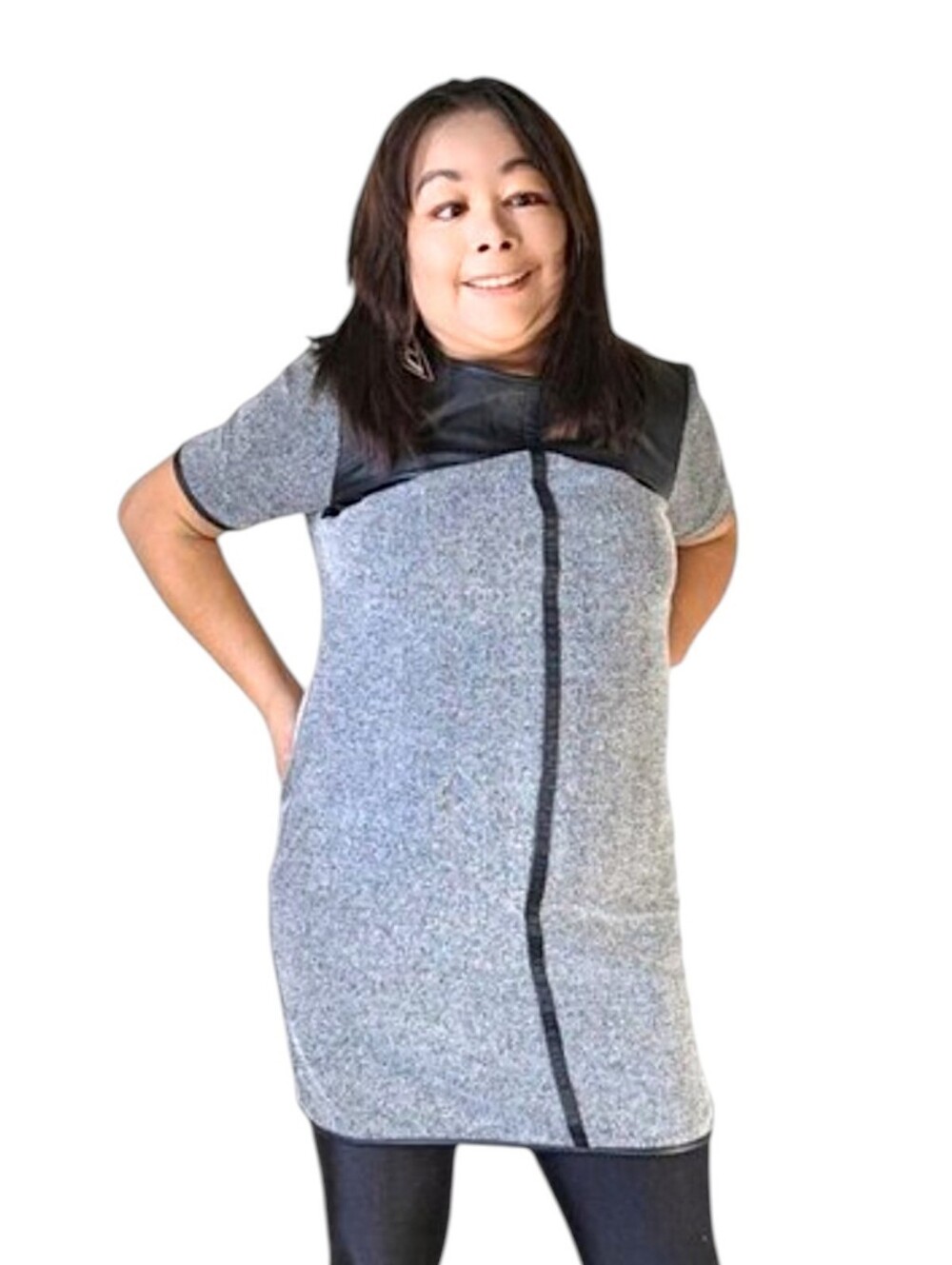 Nitrogen Grey and Black Knit Shirt Dress Short Sleeve Size SP